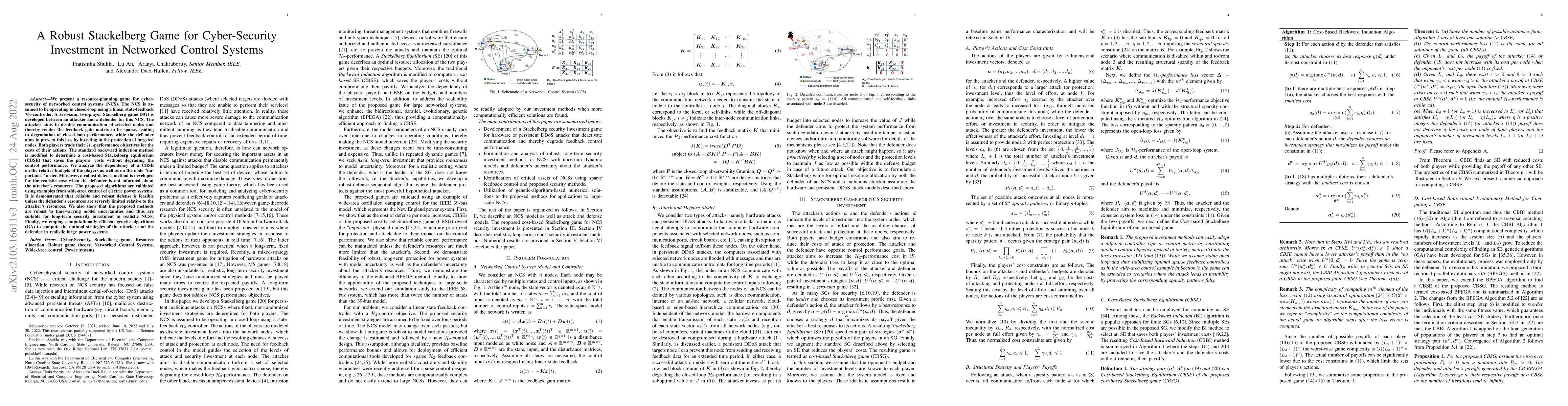 Thumbnail for A Robust Stackelberg Game for Cyber-Security Investment in Networked
  Control Systems