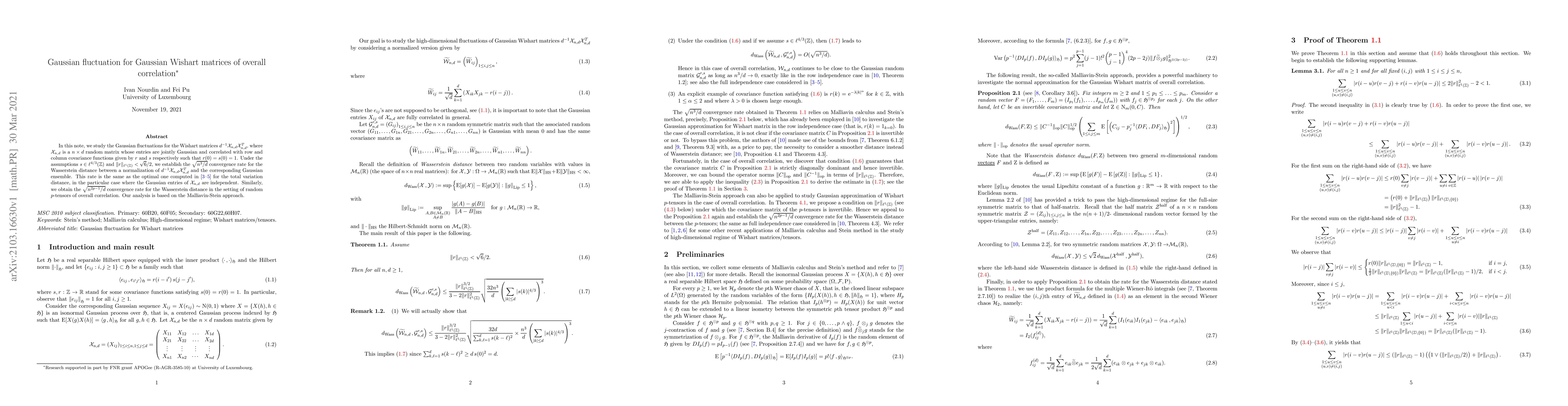 Thumbnail for Gaussian fluctuation for Gaussian Wishart matrices of overall
  correlation