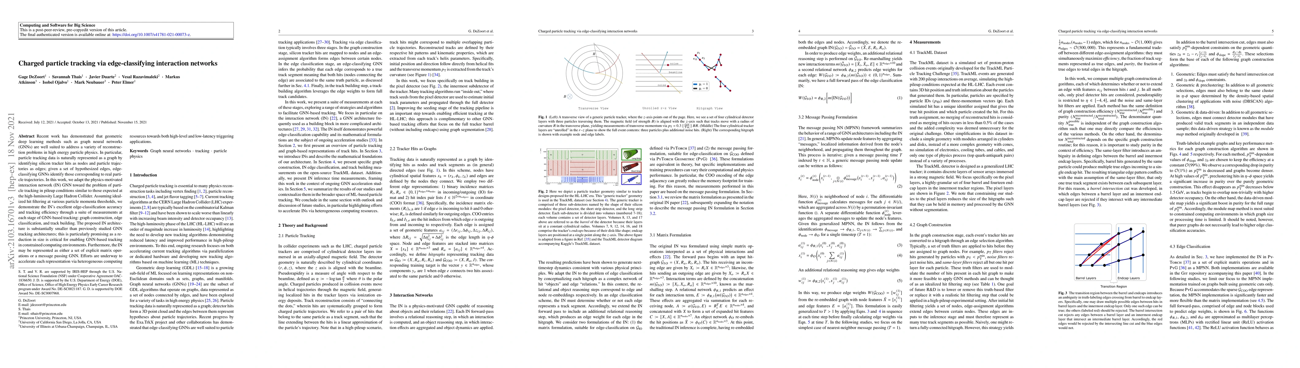 Thumbnail for Charged particle tracking via edge-classifying interaction networks