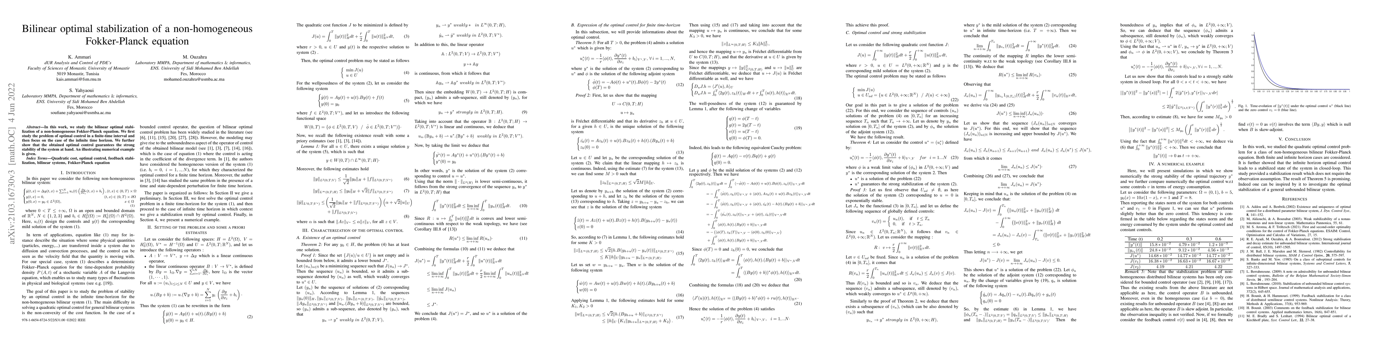 Thumbnail for Bilinear optimal stabilization of a non-homogeneous Fokker-Planck
  equation