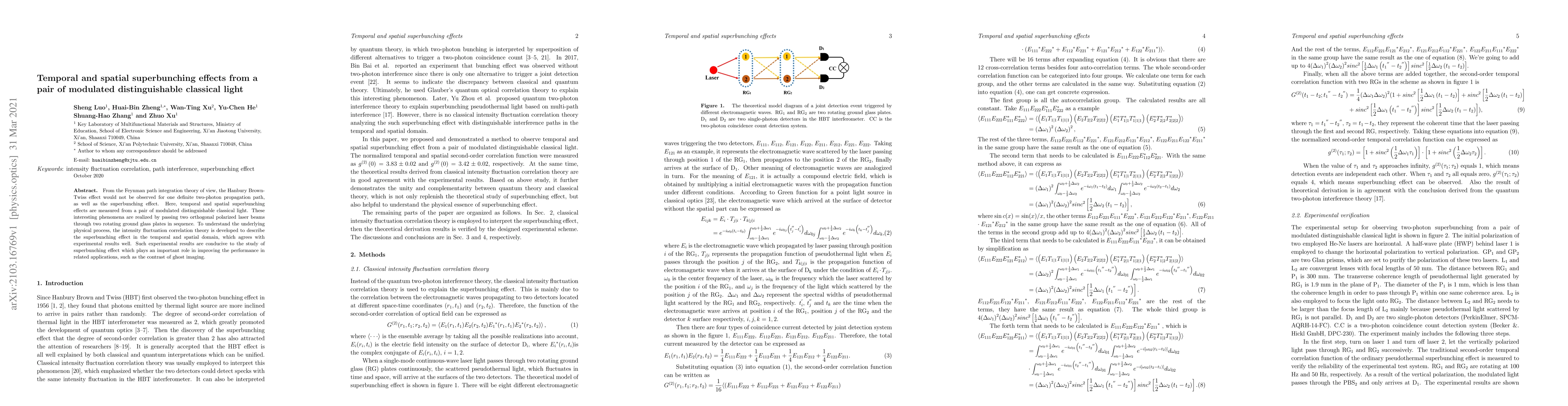 Thumbnail for Temporal and spatial superbunching effects from apair of modulated
  distinguishable classical light