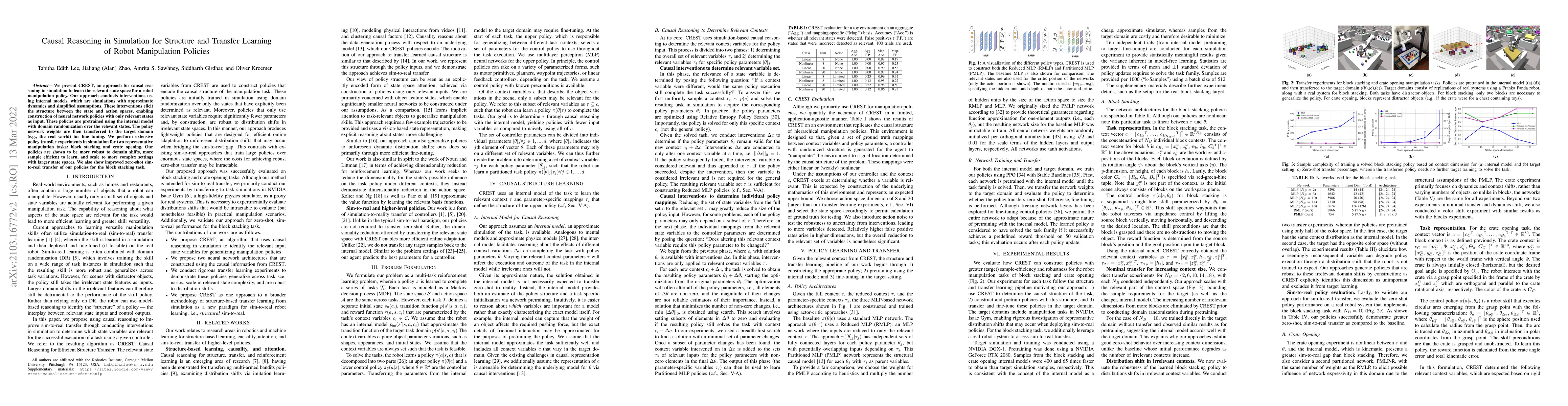 Thumbnail for Causal Reasoning in Simulation for Structure and Transfer Learning of
  Robot Manipulation Policies