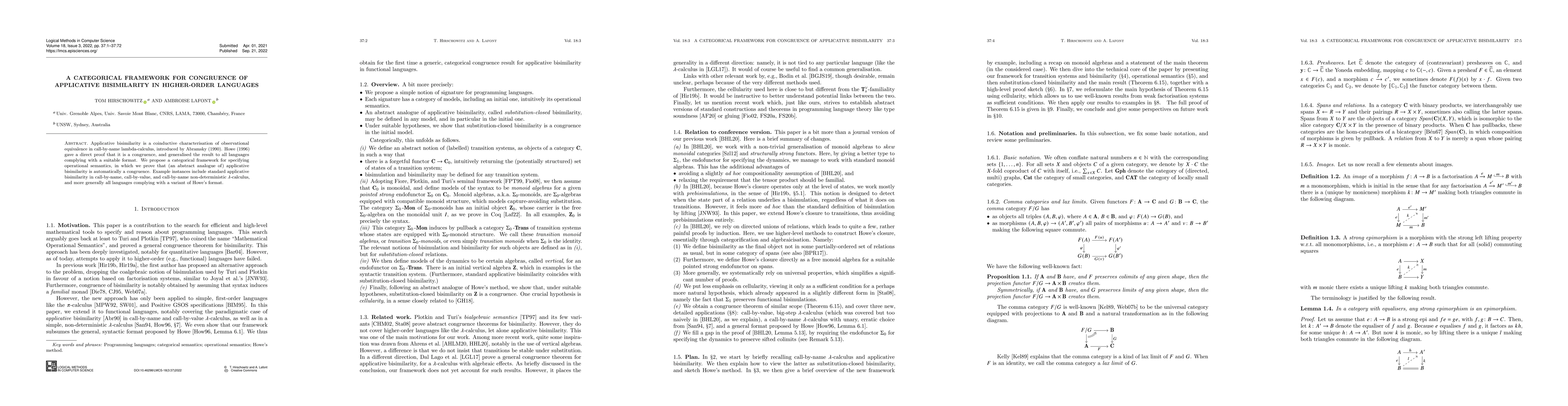 Thumbnail for A categorical framework for congruence of applicative bisimilarity in
  higher-order languages