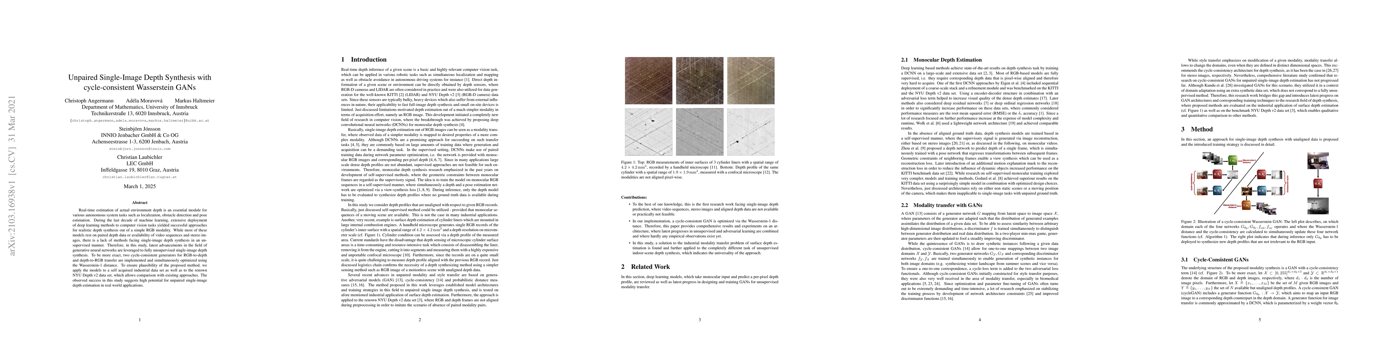 Thumbnail for Unpaired Single-Image Depth Synthesis with cycle-consistent Wasserstein
  GANs