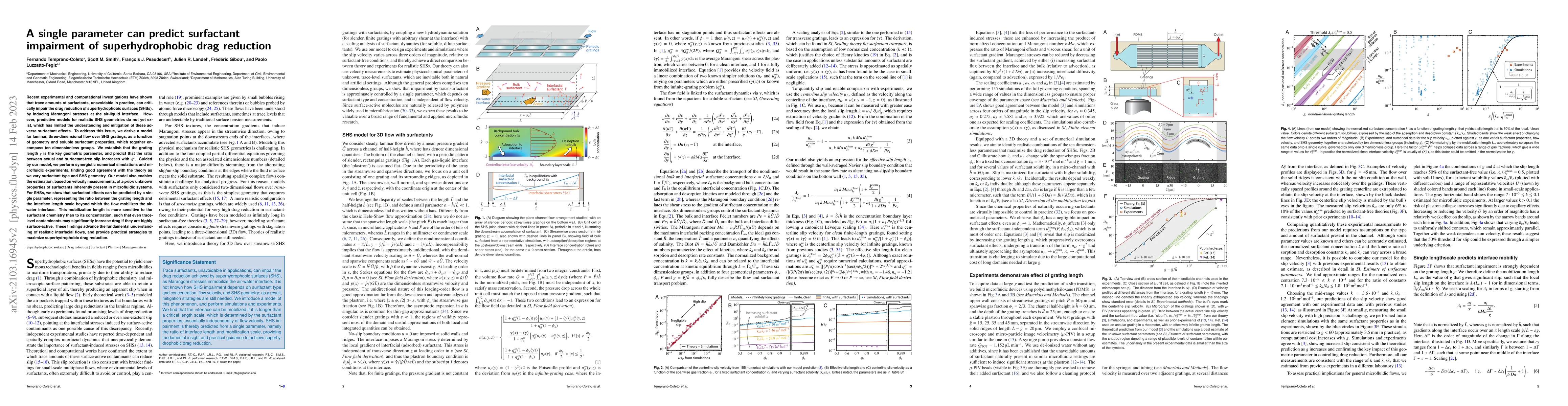 Thumbnail for A single parameter can predict surfactant impairment of superhydrophobic
  drag reduction