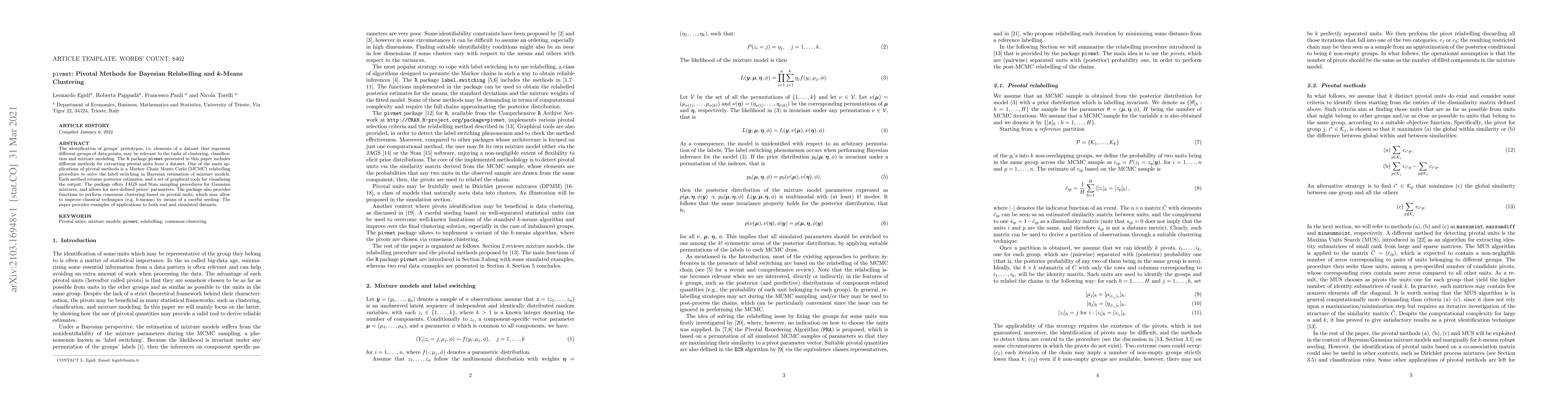 Thumbnail for pivmet: Pivotal Methods for Bayesian Relabelling and k-Means Clustering