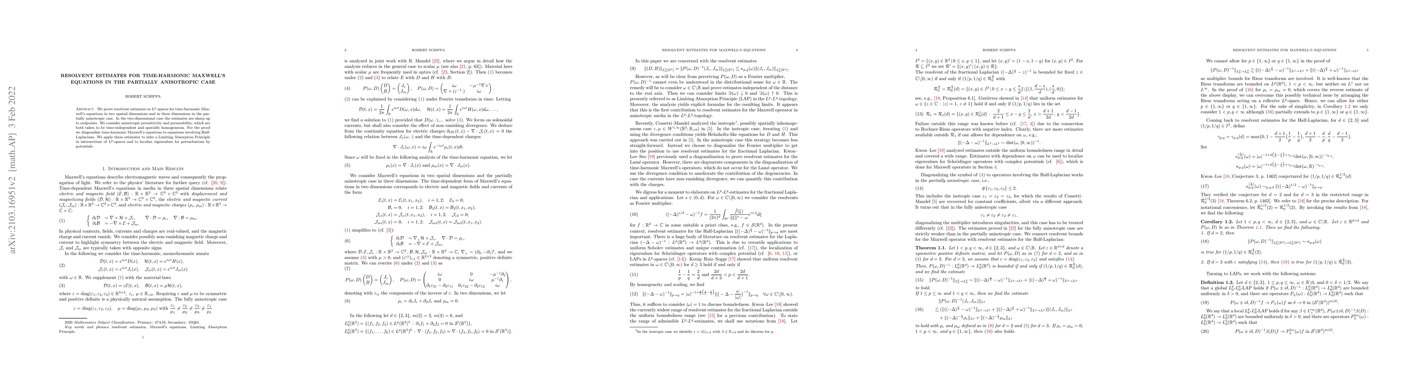 Thumbnail for Resolvent estimates for time-harmonic Maxwell's equations in the
  partially anisotropic case