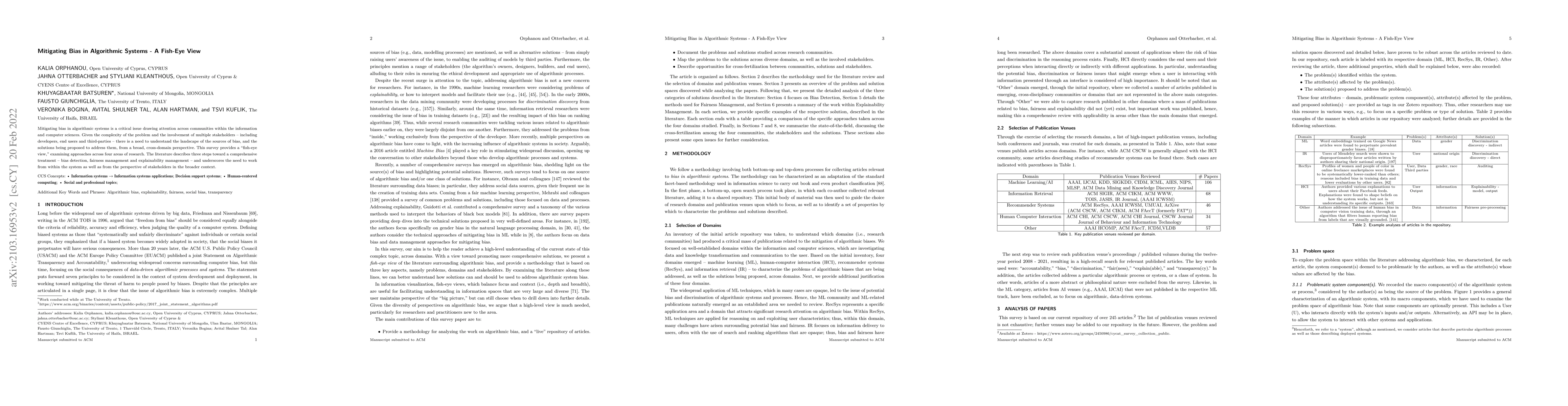 Thumbnail for Mitigating Bias in Algorithmic Systems -- A Fish-Eye View
