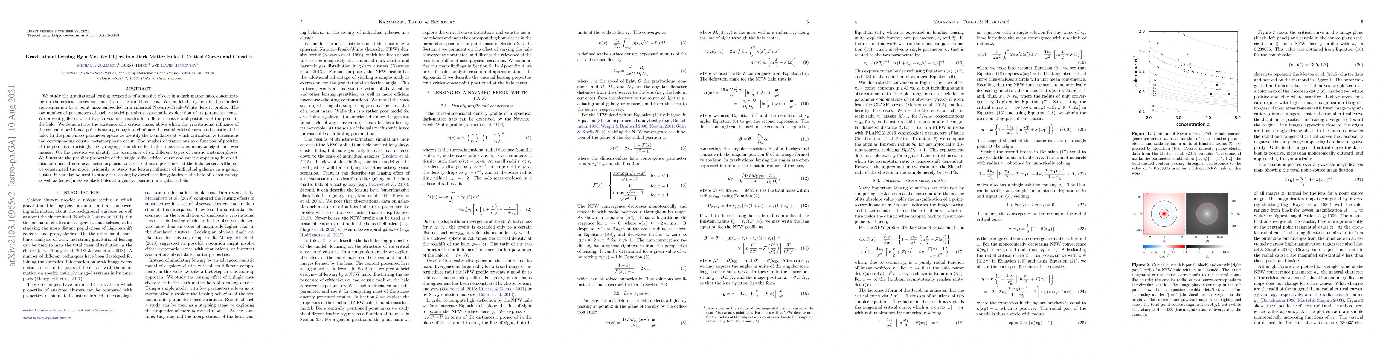 Thumbnail for Gravitational Lensing By a Massive Object in a Dark Matter Halo. I.
  Critical Curves and Caustics