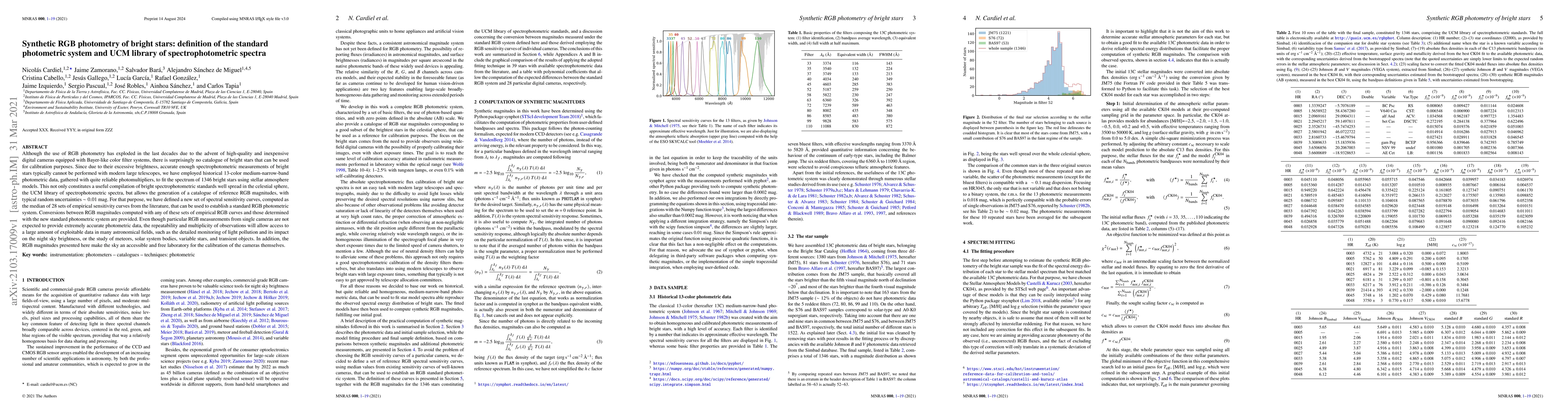 Thumbnail for Synthetic RGB photometry of bright stars: definition of the standard
  photometric system and UCM library of spectrophotometric spectra