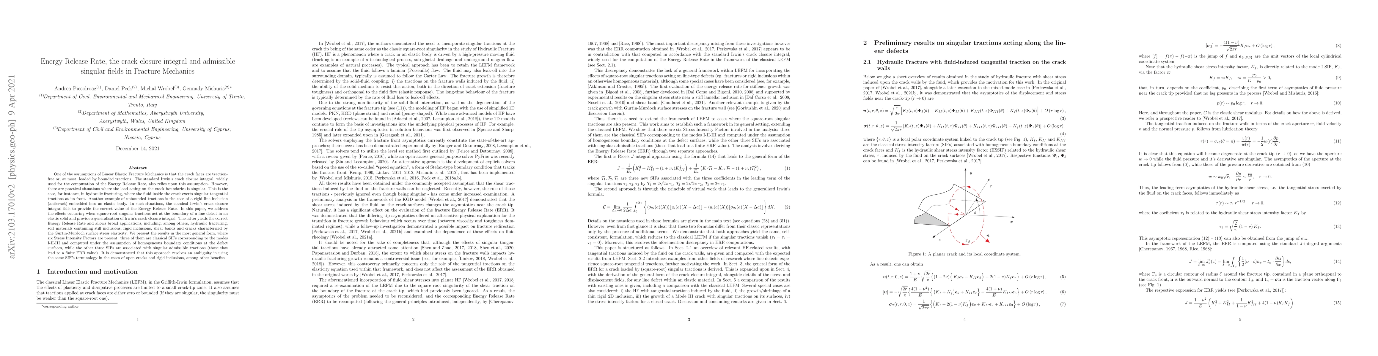 Thumbnail for Energy Release Rate, the crack closure integral and admissible singular
  fields in Fracture Mechanics