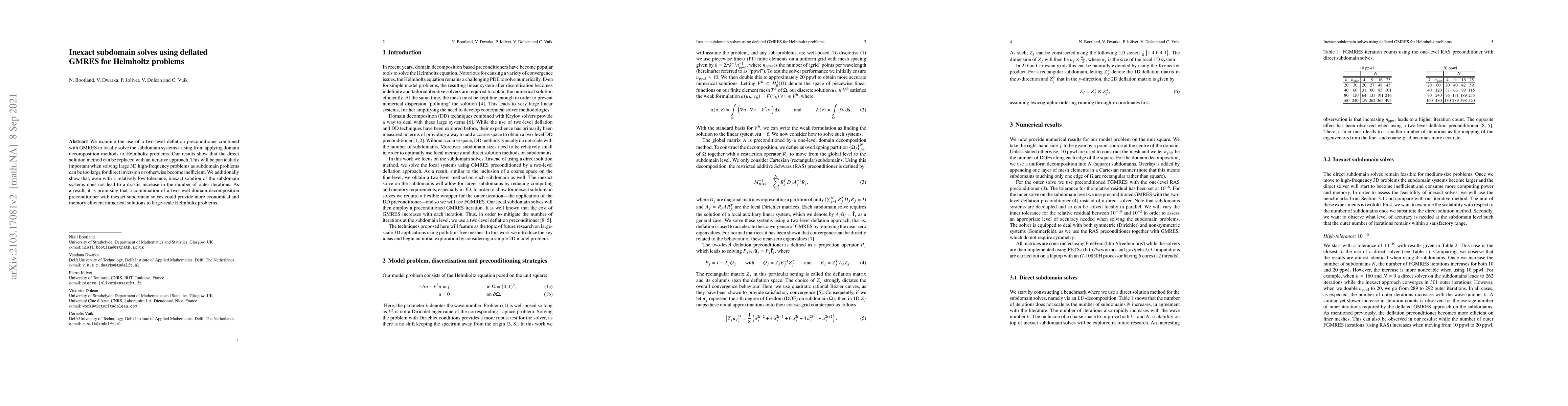 Thumbnail for Inexact subdomain solves using deflated GMRES for Helmholtz problems