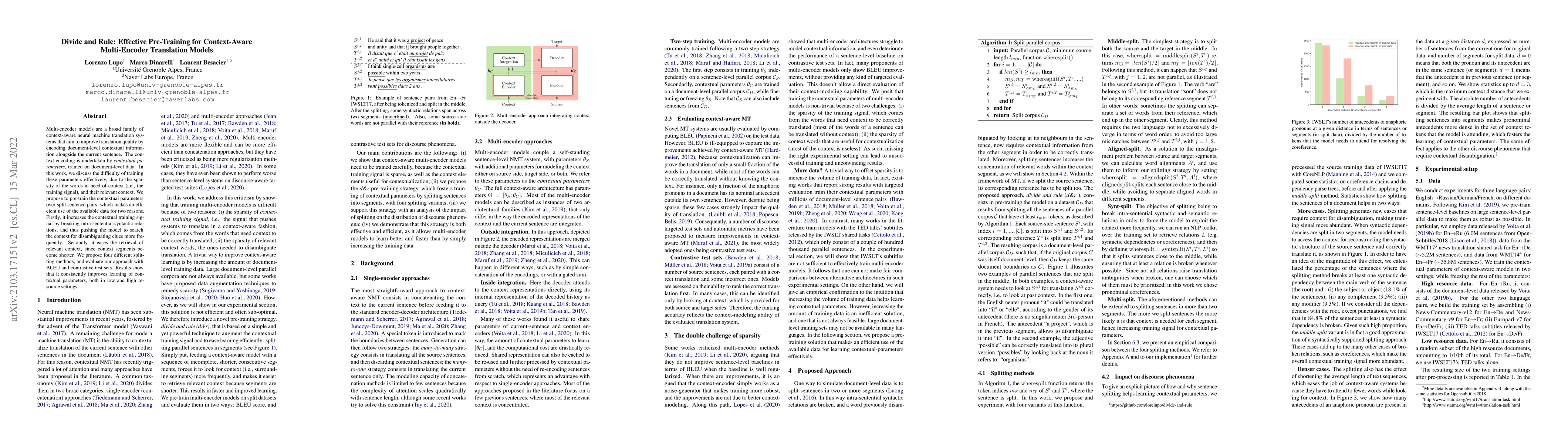 Thumbnail for Divide and Rule: Effective Pre-Training for Context-Aware Multi-Encoder
  Translation Models
