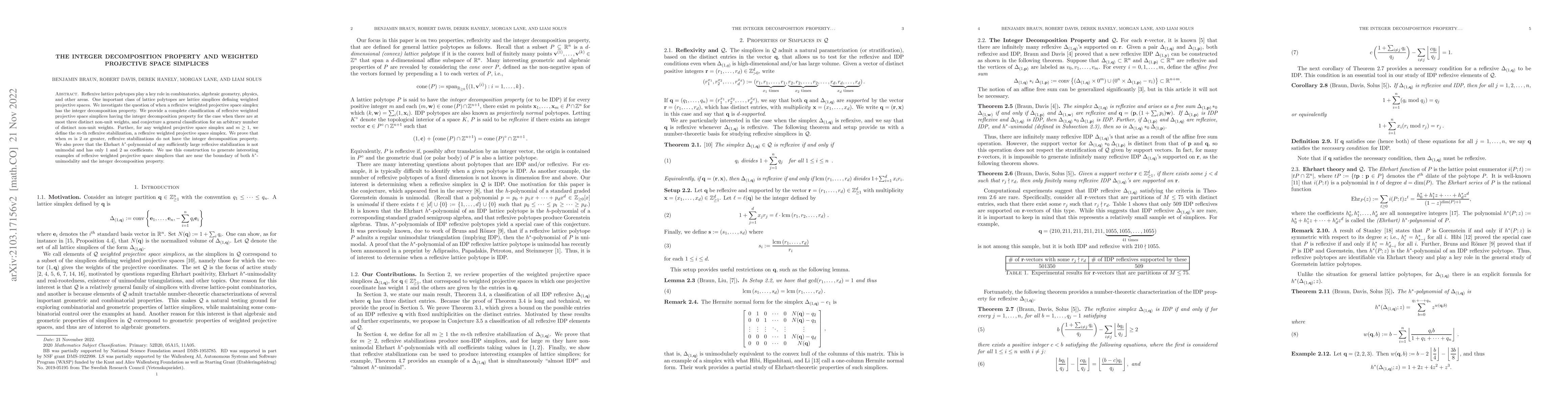 Thumbnail for The Integer Decomposition Property and Weighted Projective Space
  Simplices