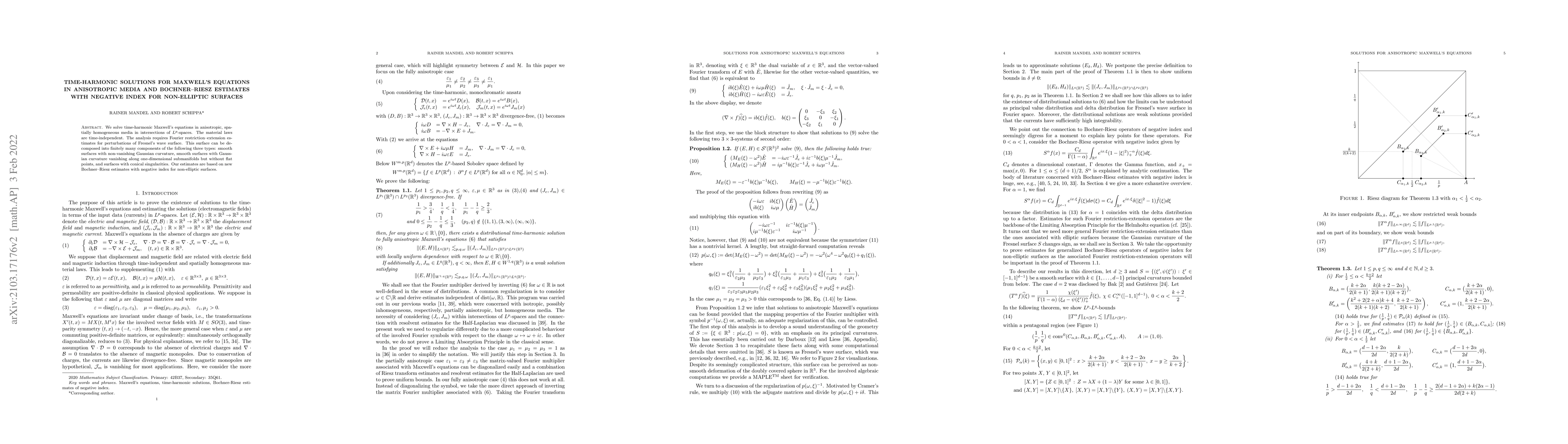 Thumbnail for Time-harmonic solutions for Maxwell's equations in anisotropic media and
  Bochner-Riesz estimates with negative index for non-elliptic surfaces