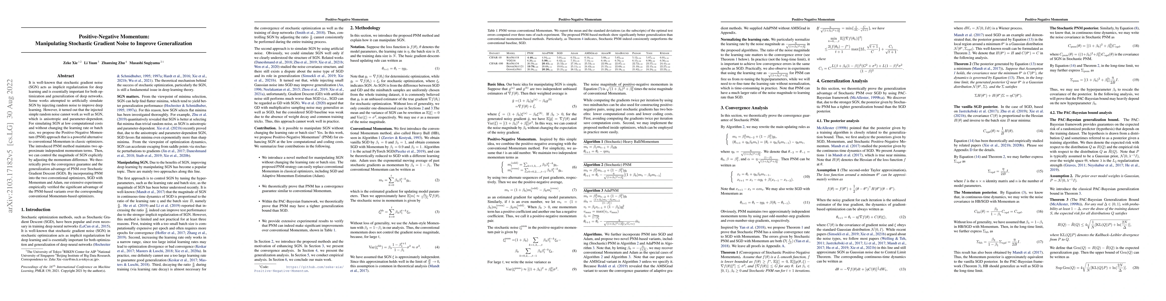 Thumbnail for Positive-Negative Momentum: Manipulating Stochastic Gradient Noise to
  Improve Generalization