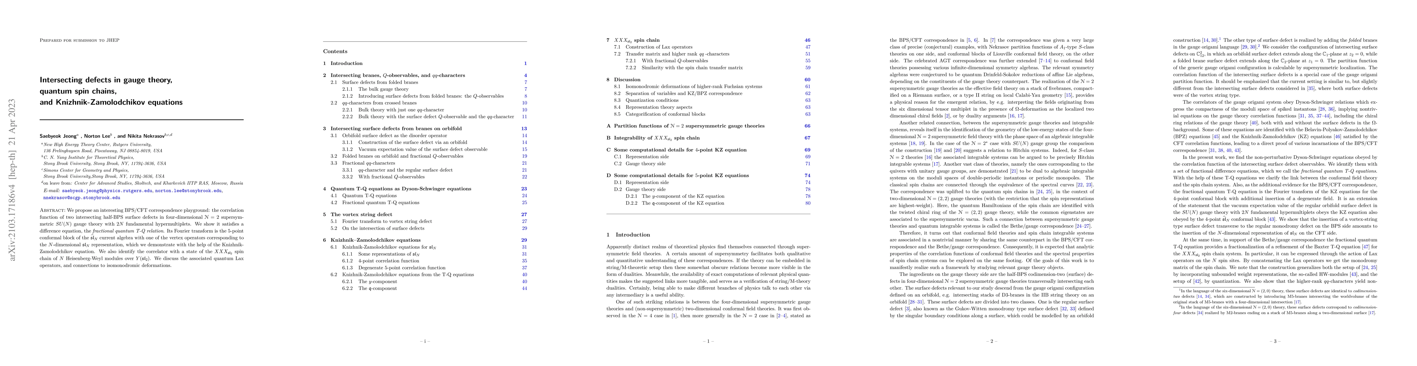 Thumbnail for Intersecting defects in gauge theory, quantum spin chains, and
  Knizhnik-Zamolodchikov equations