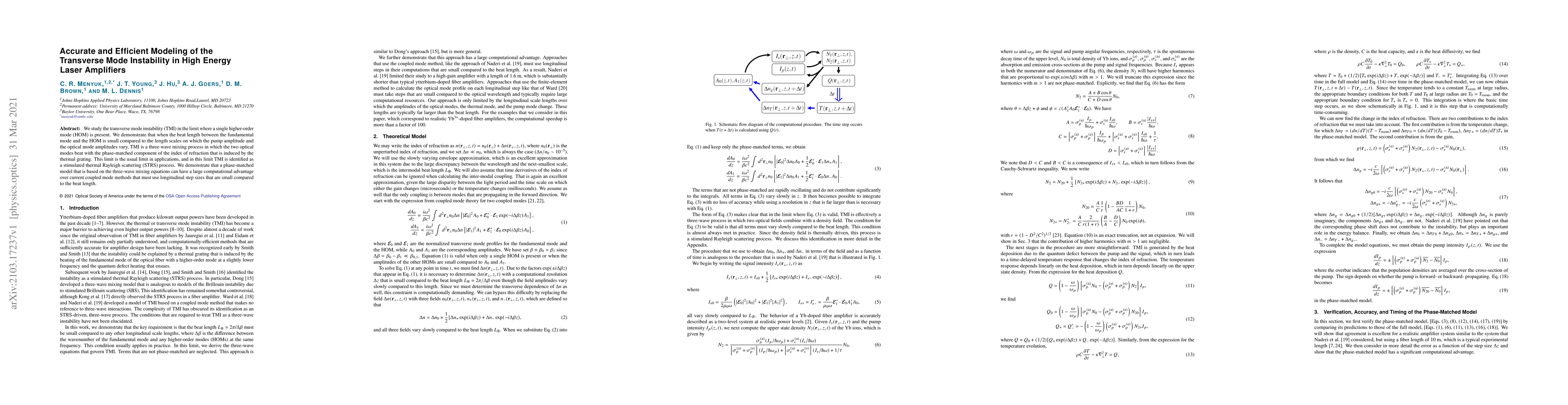 Thumbnail for Accurate and Efficient Modeling of the Transverse Mode Instability in
  High Energy Laser Amplifiers