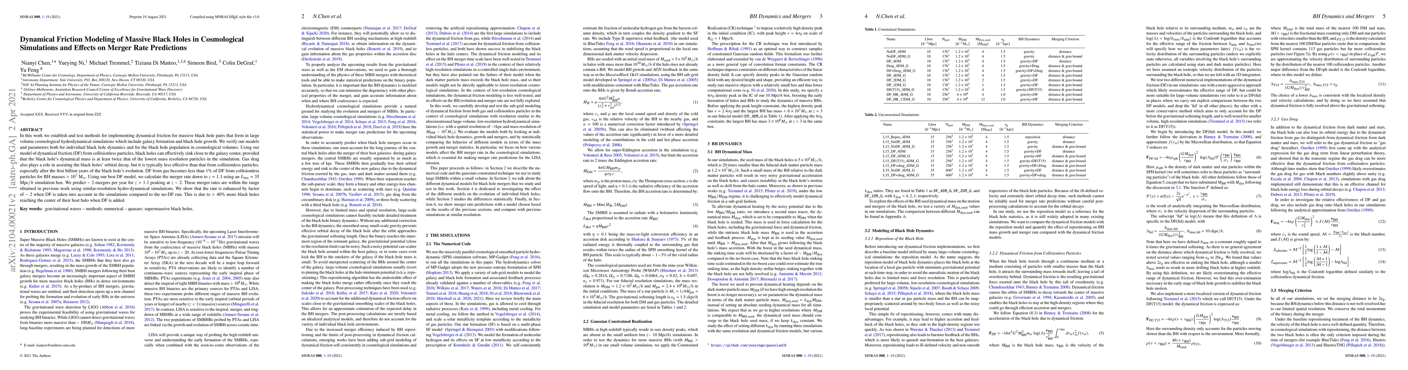 Thumbnail for Dynamical Friction Modeling of Massive Black Holes in Cosmological
  Simulations and Effects on Merger Rate Predictions