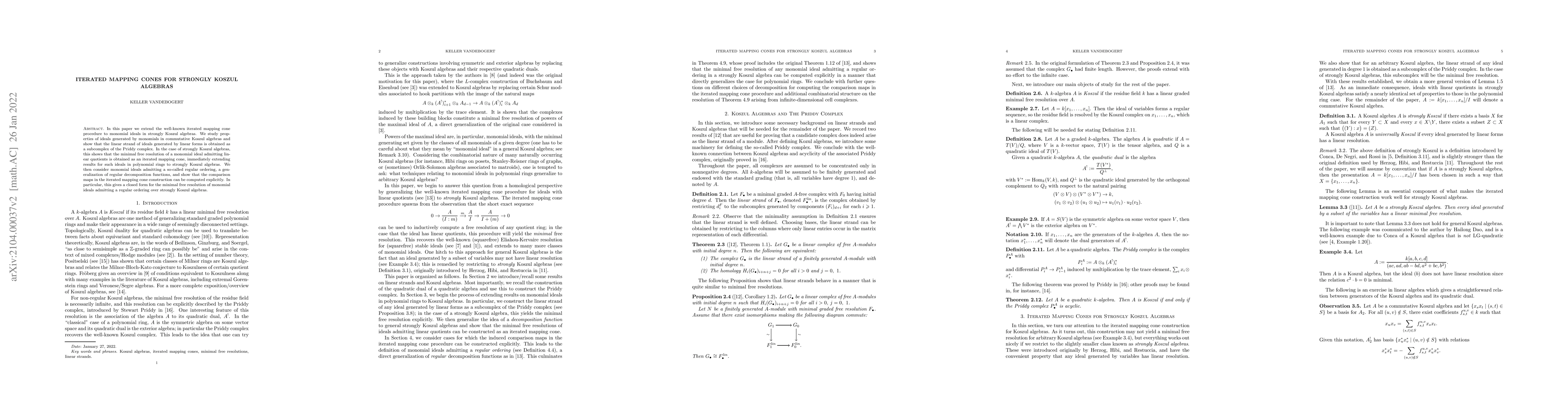 Thumbnail for Iterated Mapping Cones for Strongly Koszul Algebras
