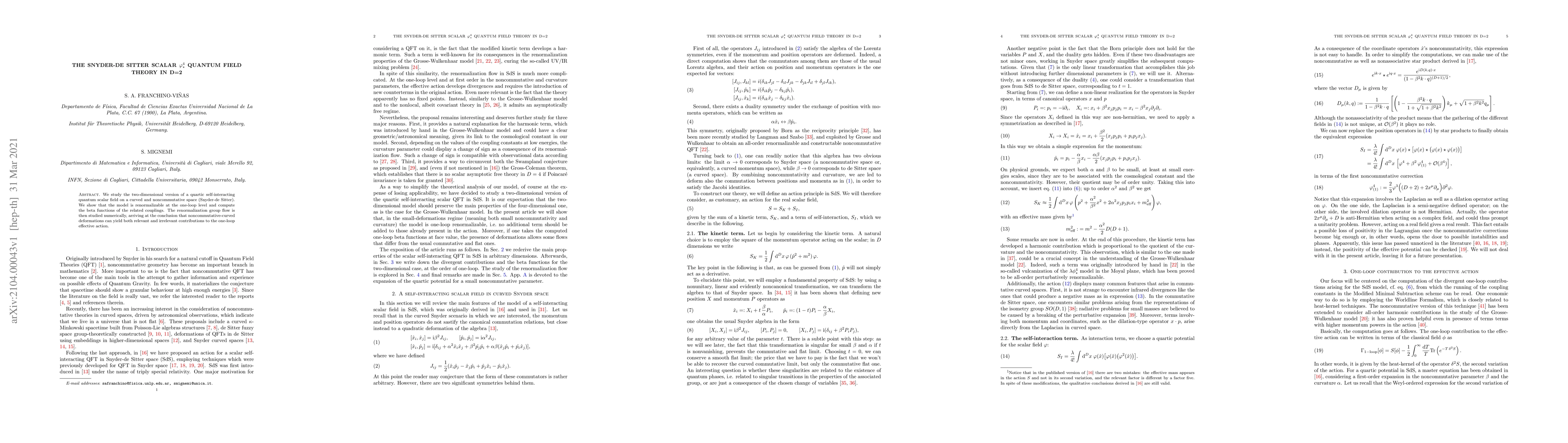Thumbnail for The Snyder-de Sitter Scalar $\varphi^4_{\star}$ Quantum Field Theory in
  D=2