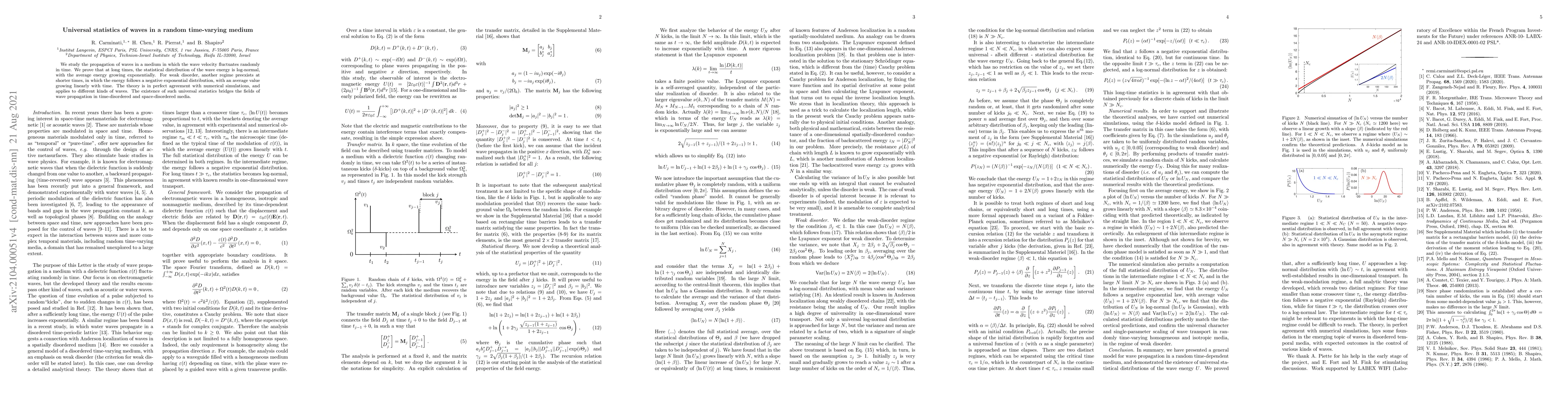 Thumbnail for Universal statistics of waves in a random time-varying medium