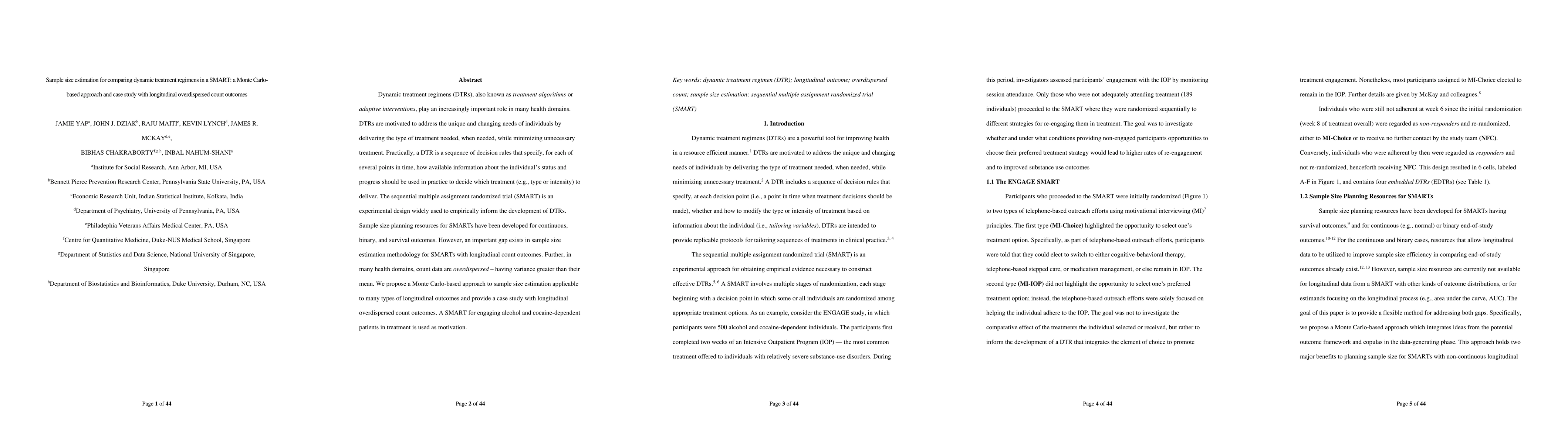 Thumbnail for Sample size estimation for comparing dynamic treatment regimens in a
  SMART: a Monte Carlo-based approach and case study with longitudinal
  overdispersed count outcomes