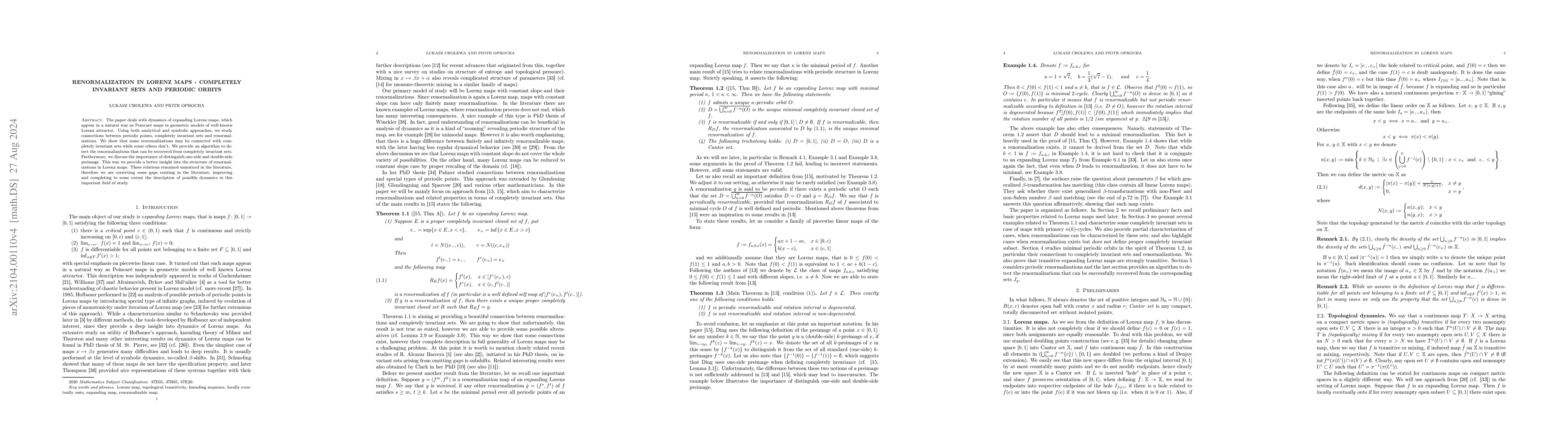 Thumbnail for Renormalization in Lorenz maps -- completely invariant sets and periodic
  orbits