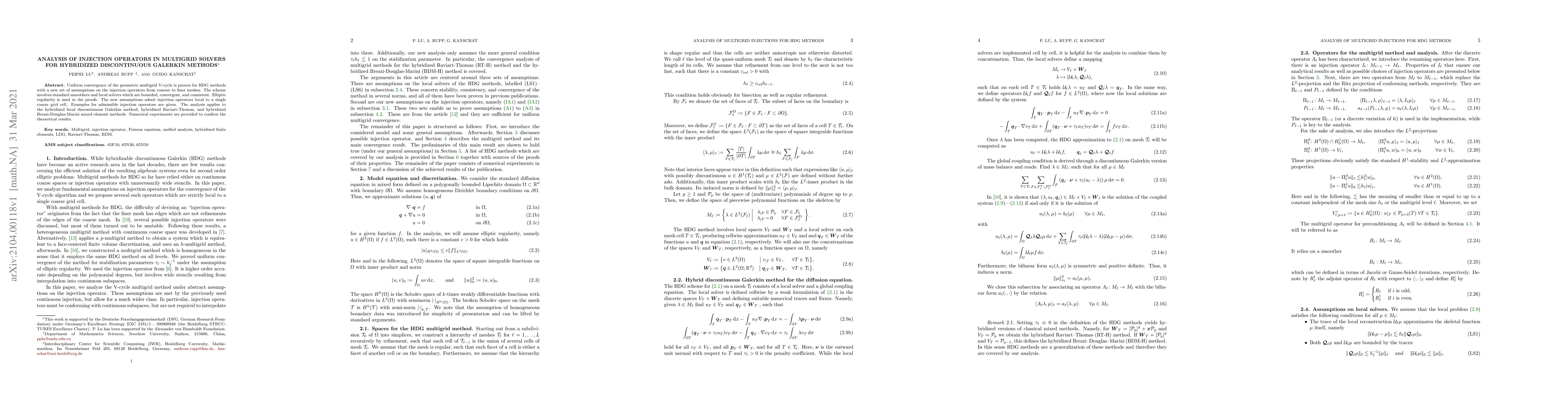 Thumbnail for Analysis of injection operators in multigrid solvers for hybridized
  discontinuous Galerkin methods