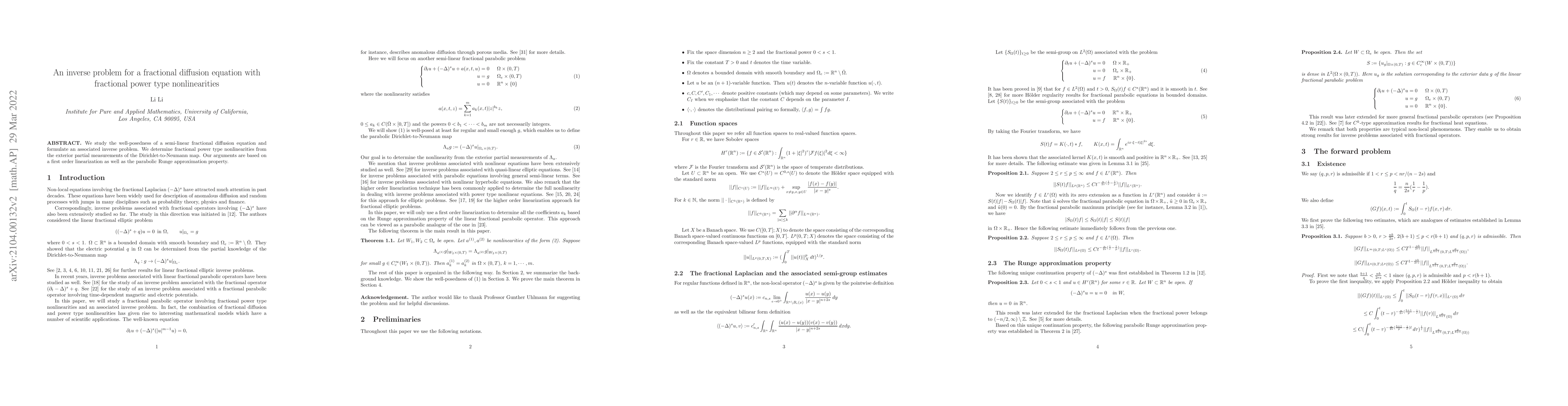 Thumbnail for An inverse problem for a fractional diffusion equation with fractional
  power type nonlinearities