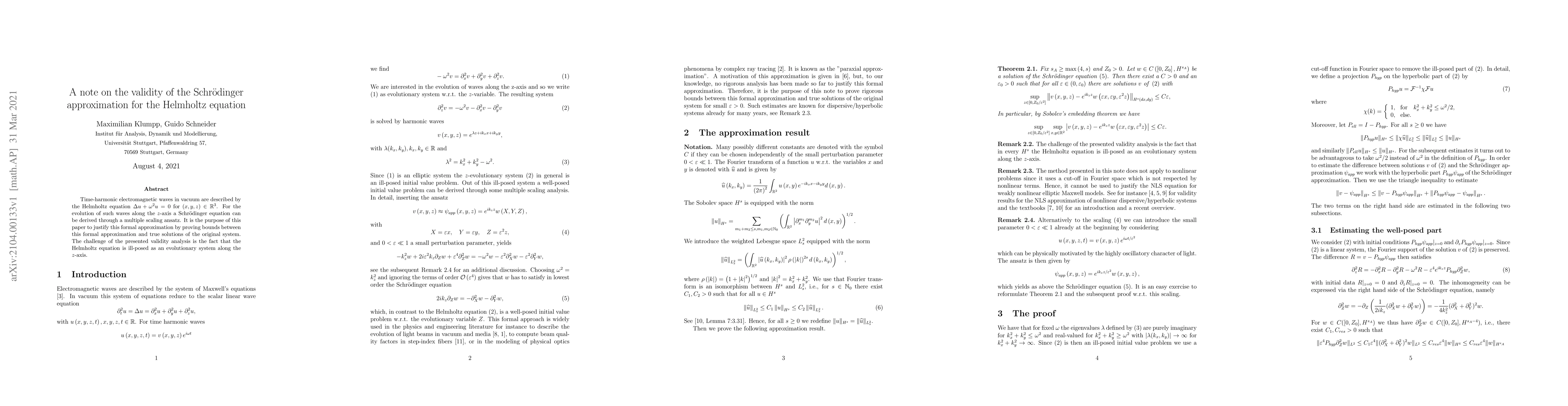 Thumbnail for A note on the validity of the Schr\"odinger approximation for the
  Helmholtz equation