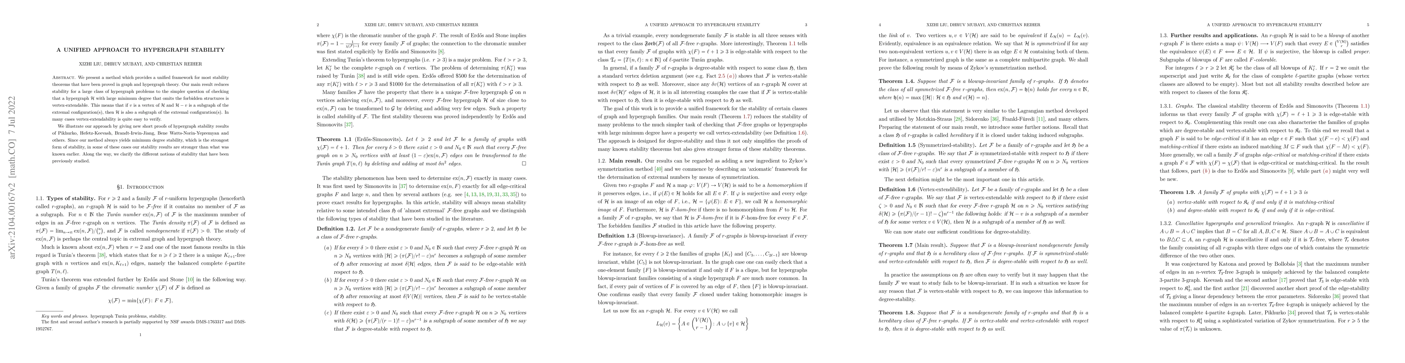 Thumbnail for A unified approach to hypergraph stability