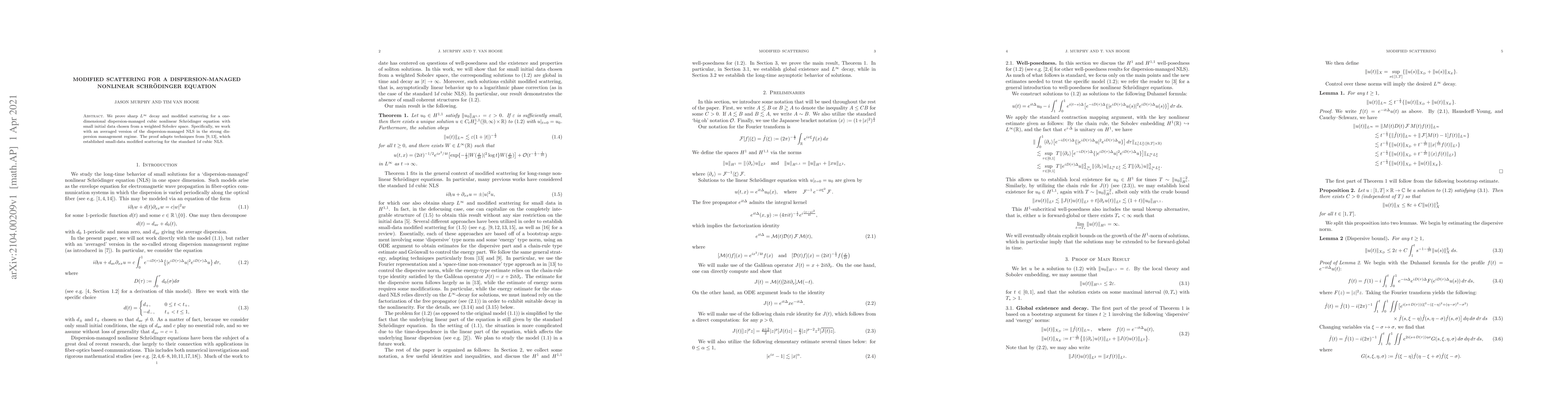 Thumbnail for Modified scattering for a dispersion-managed nonlinear Schr\"odinger
  equation