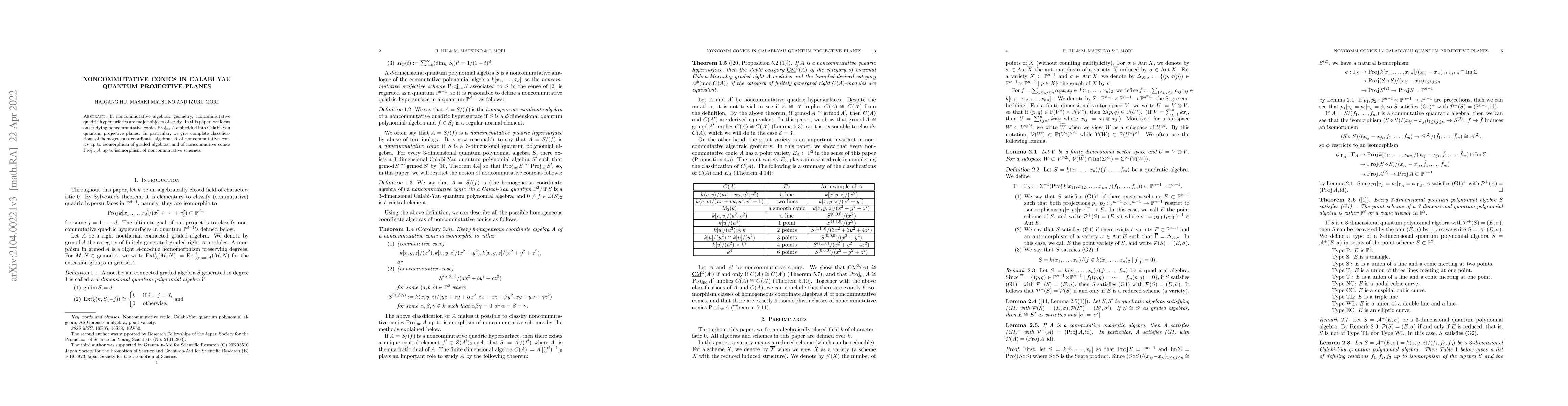 Thumbnail for Noncommutative conics in Calabi-Yau quantum projective planes