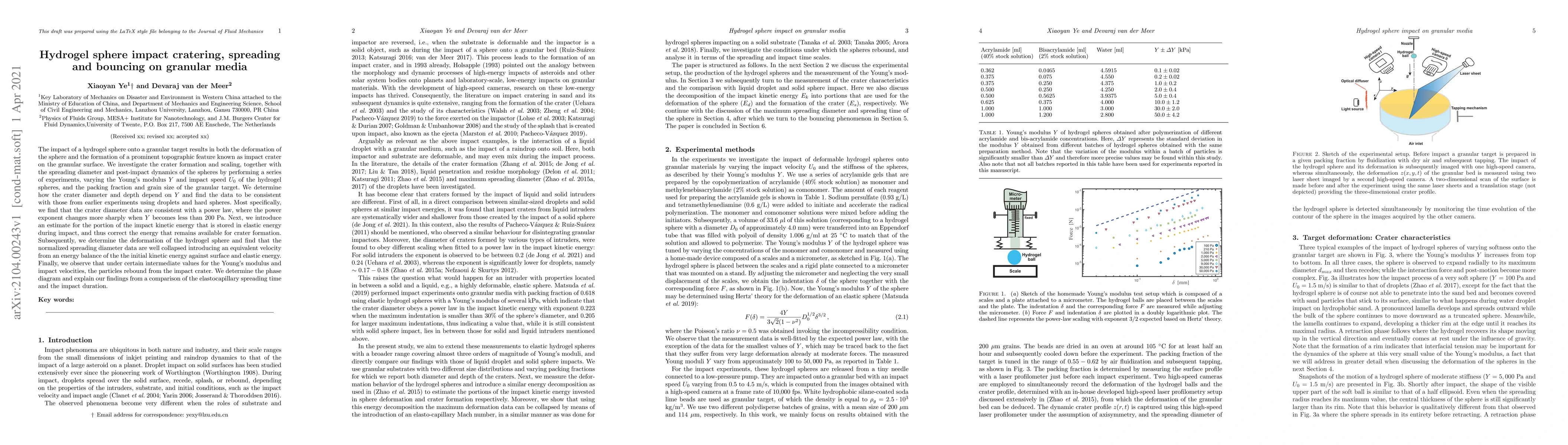 Thumbnail for Hydrogel sphere impact cratering, spreading and bouncing on granular
  media
