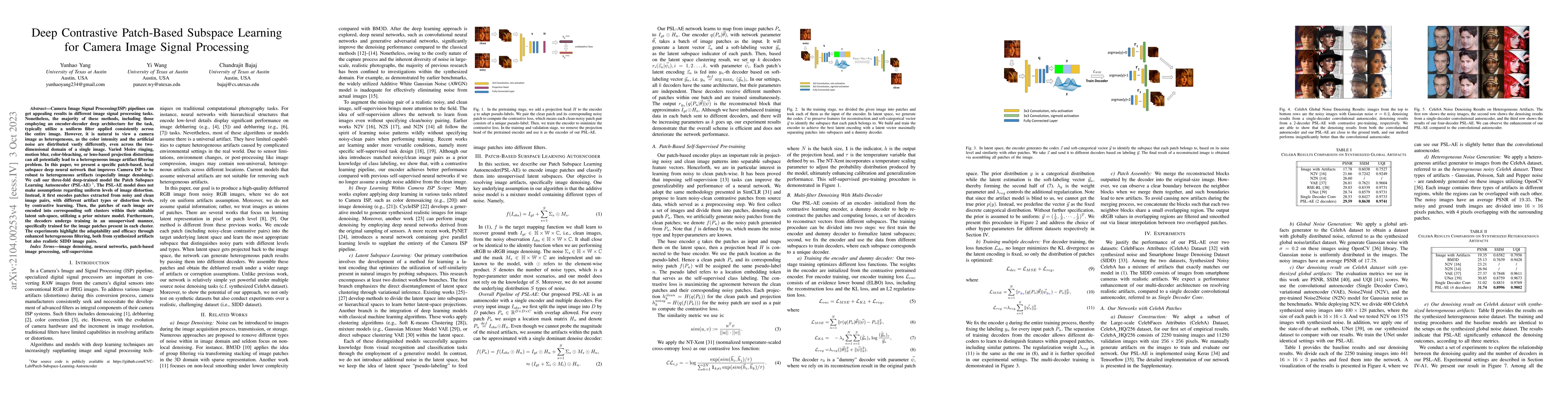 Thumbnail for Deep Contrastive Patch-Based Subspace Learning for Camera Image Signal
  Processing