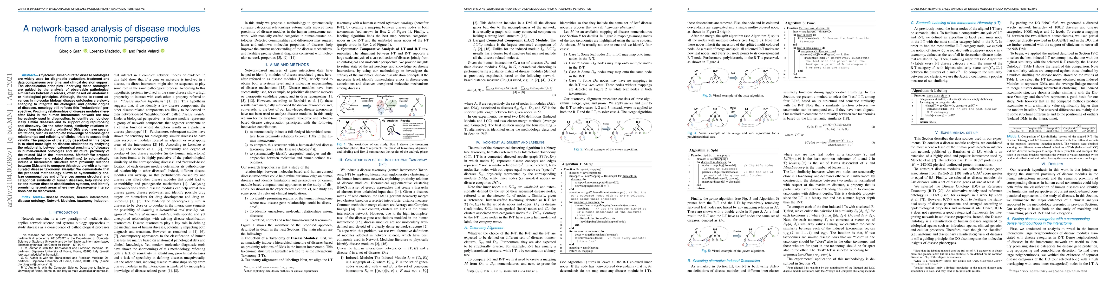 Thumbnail for A network-based analysis of disease modules from a taxonomic perspective