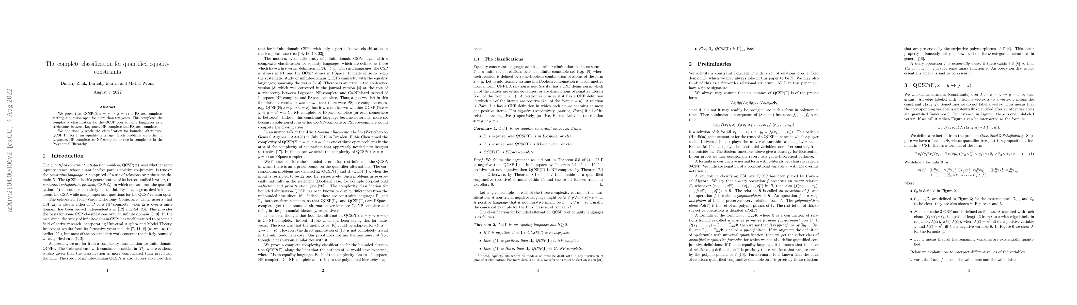 Thumbnail for The complete classification for quantified equality constraints