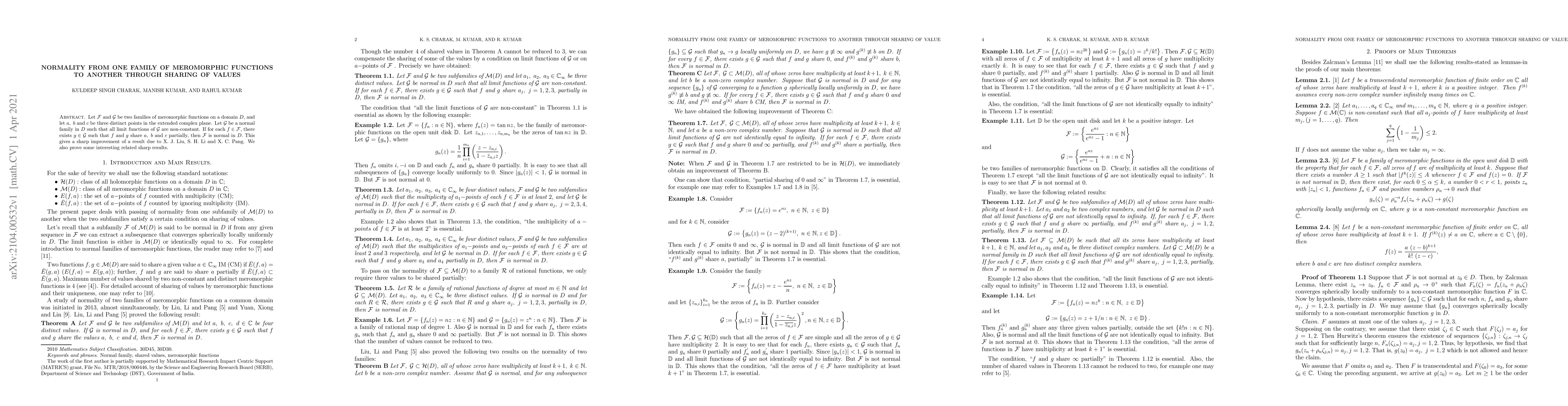 Thumbnail for Normality from one family of meromorphic functions to another through
  sharing of values