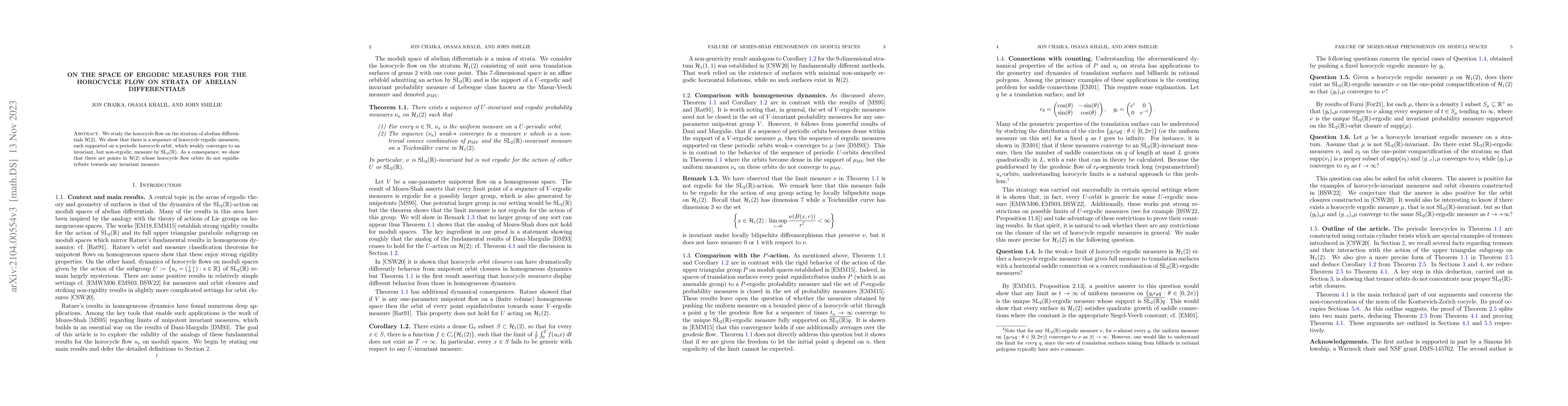 Thumbnail for On the Space of Ergodic Measures for the Horocycle Flow on Strata of
  Abelian Differentials