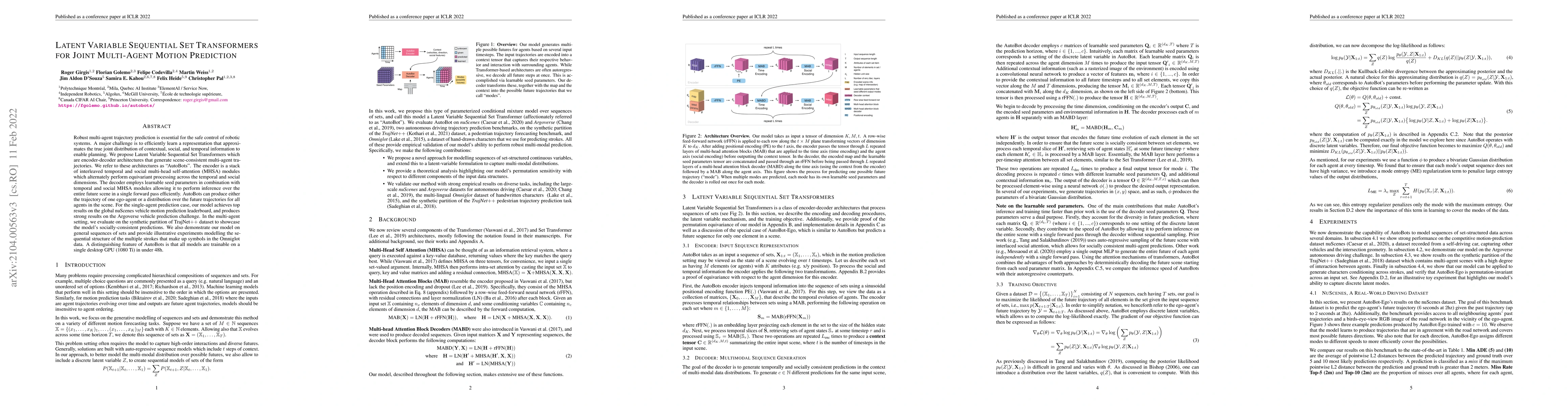Thumbnail for Latent Variable Sequential Set Transformers For Joint Multi-Agent Motion
  Prediction