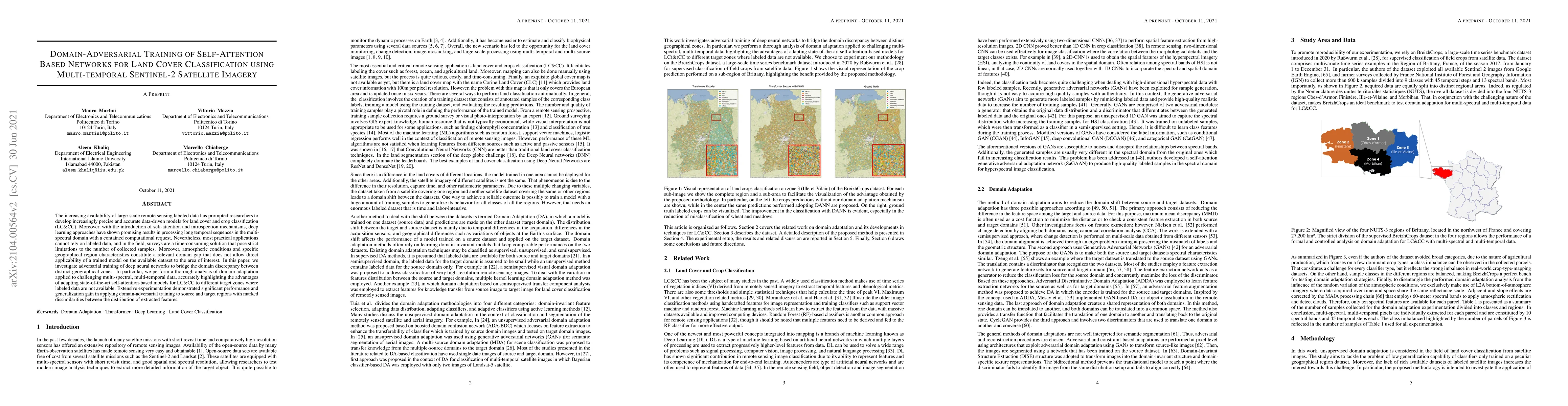 Thumbnail for Domain-Adversarial Training of Self-Attention Based Networks for Land
  Cover Classification using Multi-temporal Sentinel-2 Satellite Imagery