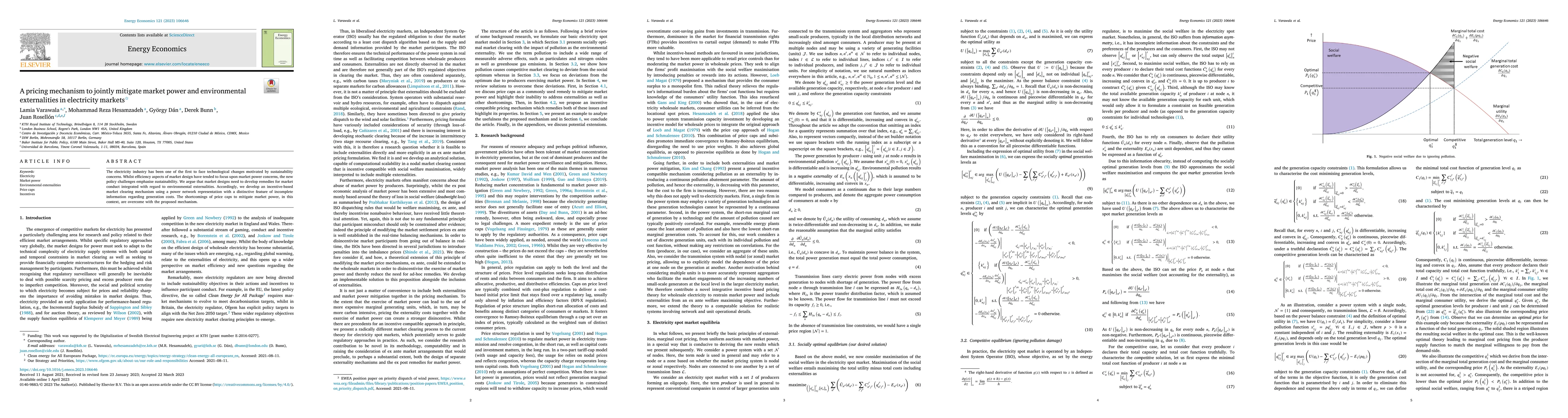 Thumbnail for A Pricing Mechanism to Jointly Mitigate Market Power and Environmental
  Externalities in Electricity Markets