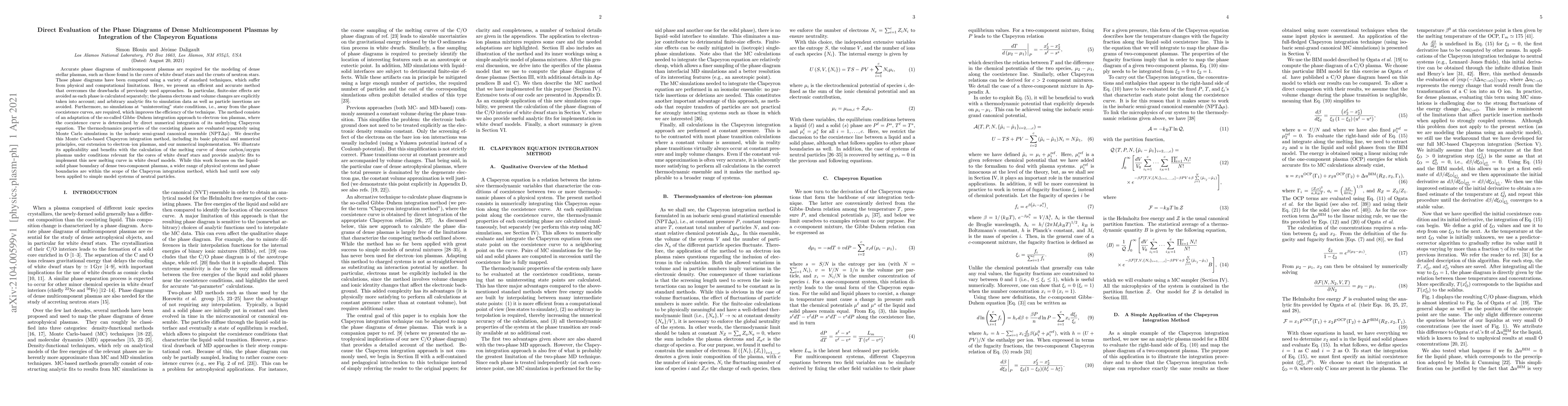 Thumbnail for Direct Evaluation of the Phase Diagrams of Dense Multicomponent Plasmas
  by Integration of the Clapeyron Equations