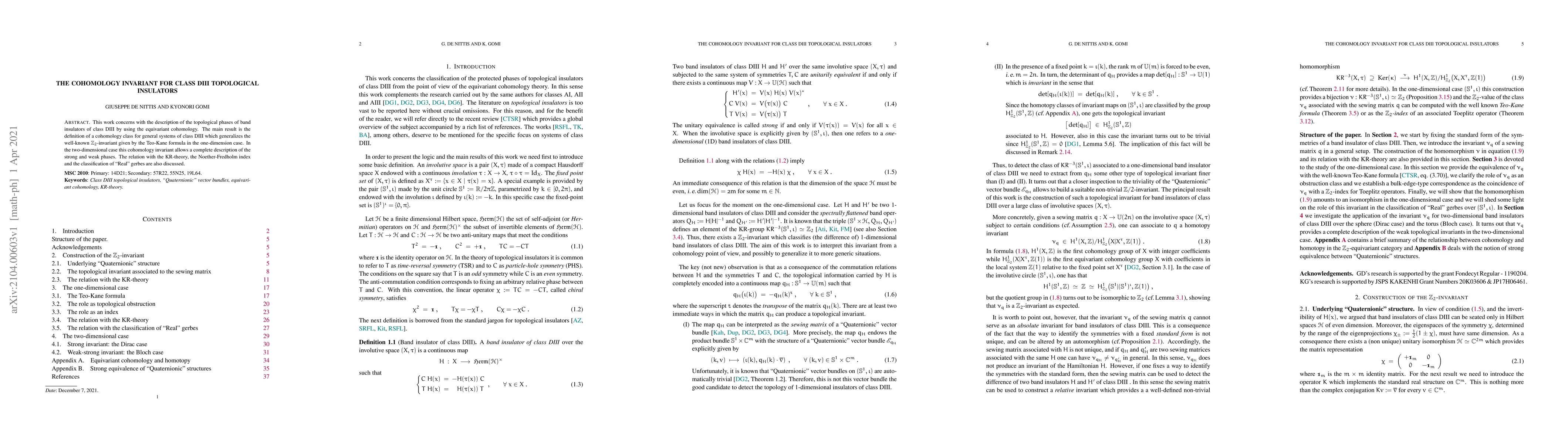 Thumbnail for The cohomology invariant for class DIII topological insulators