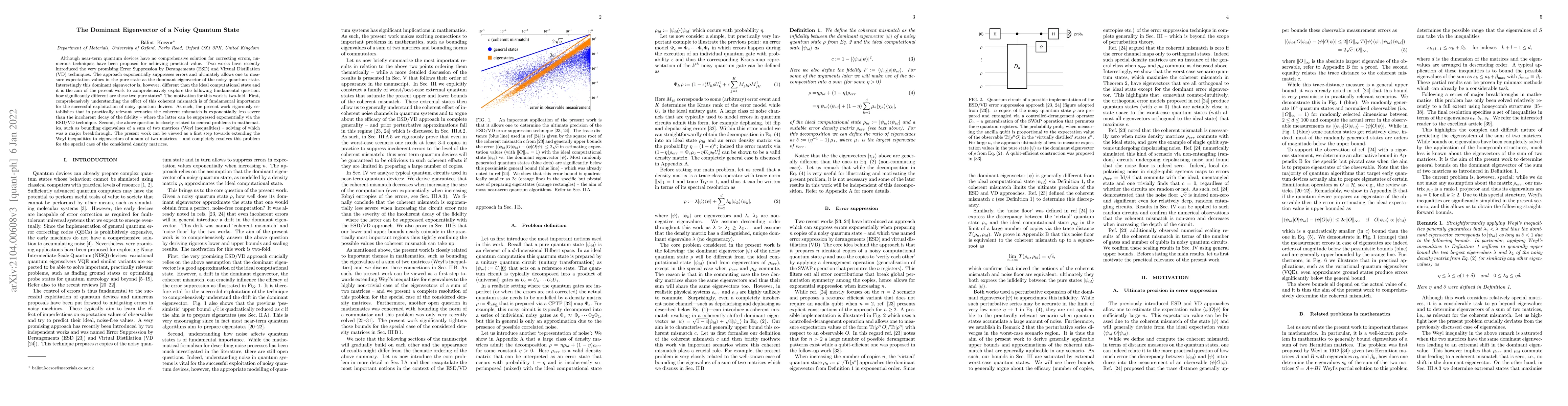 Thumbnail for The Dominant Eigenvector of a Noisy Quantum State