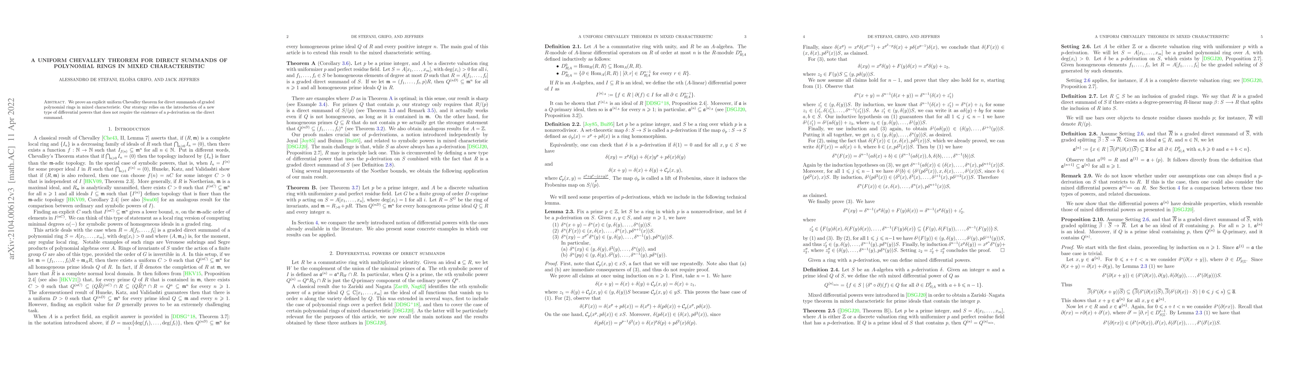 Thumbnail for A uniform Chevalley theorem for direct summands of polynomial rings in
  mixed characteristic