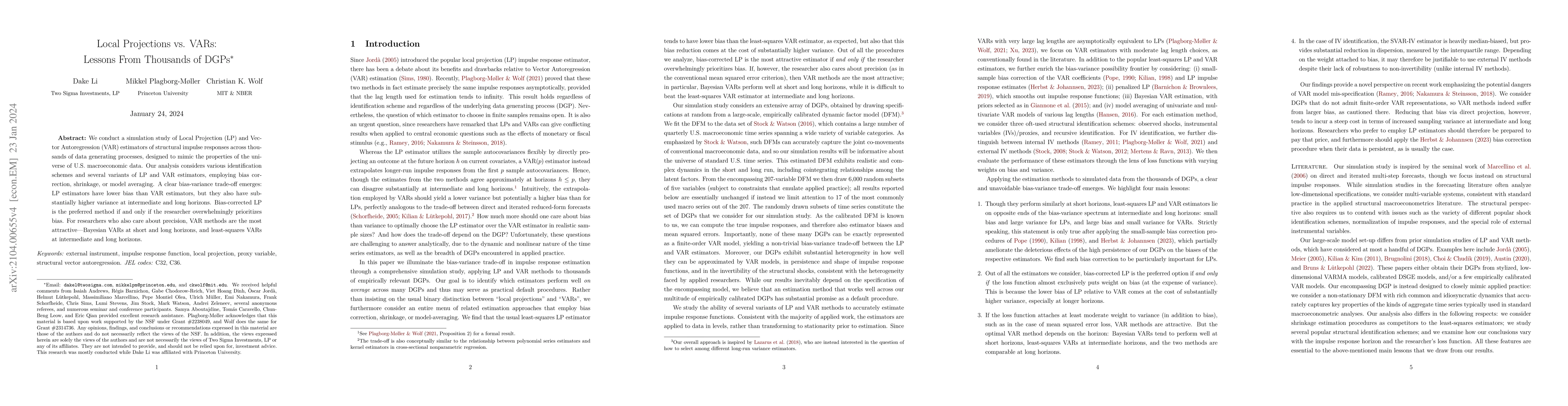 Thumbnail for Local Projections vs. VARs: Lessons From Thousands of DGPs