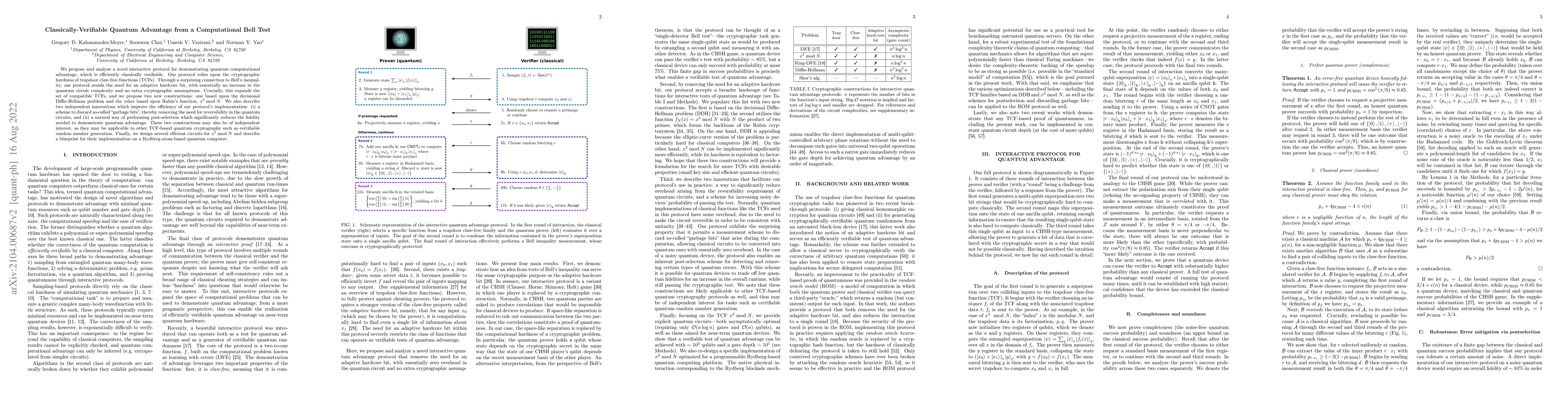 Thumbnail for Classically-Verifiable Quantum Advantage from a Computational Bell Test