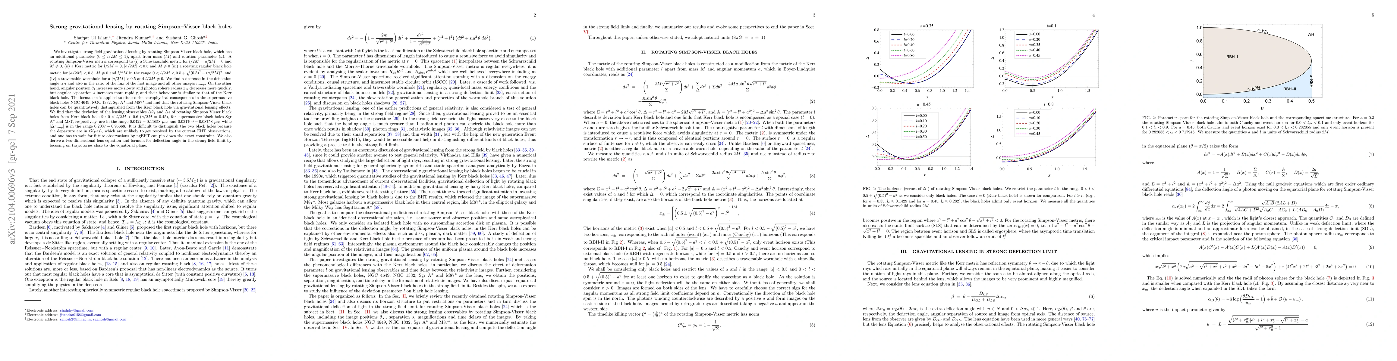 Thumbnail for Strong gravitational lensing by rotating Simpson--Visser black holes